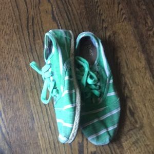 Tom’s green stripe lace up espadrilles